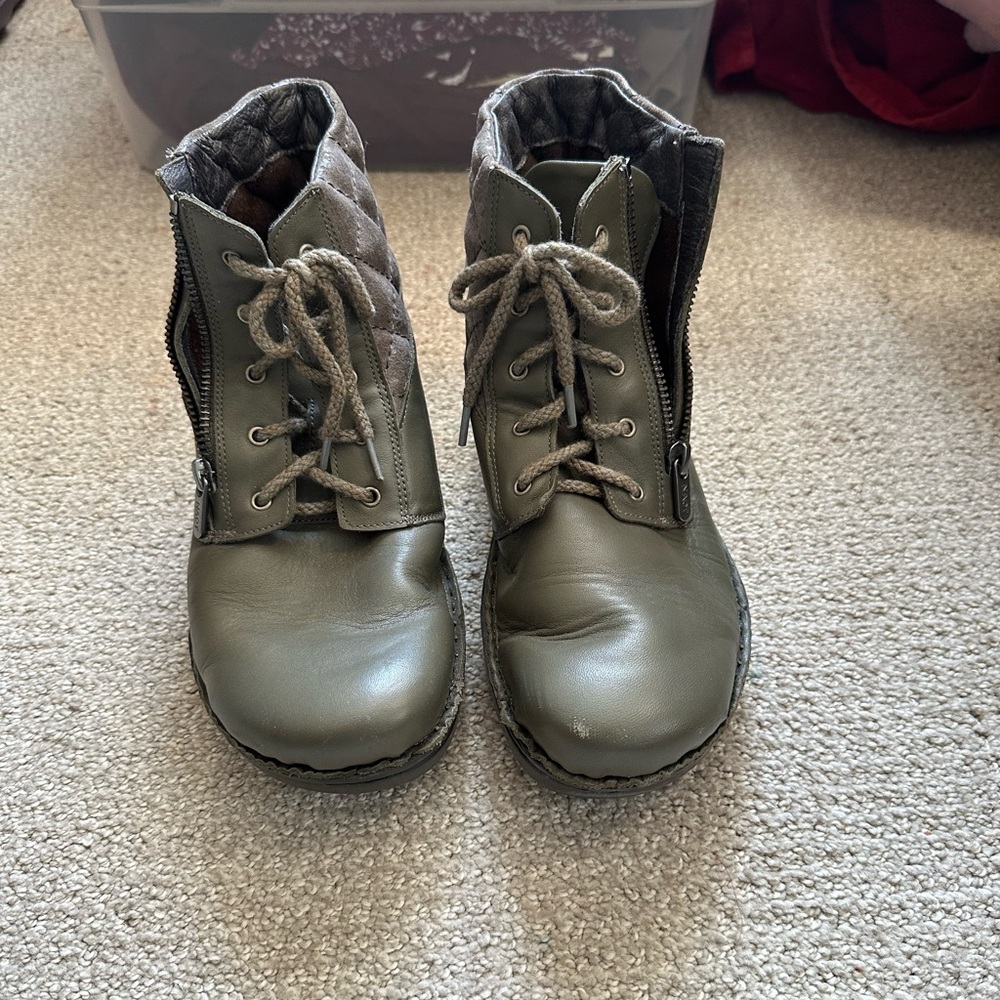 Green Lace-Up Ankle Boots